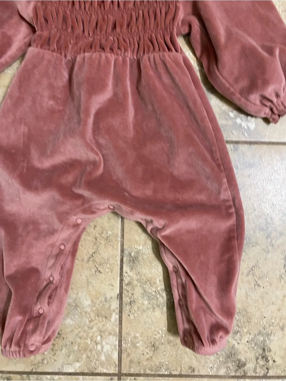 Jessica Simpson Dusty Rose Velour Smocked Baby Girl Jumpsuit Coquette Cozy 12mo